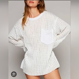 POL Open knit White Textured Top, Small